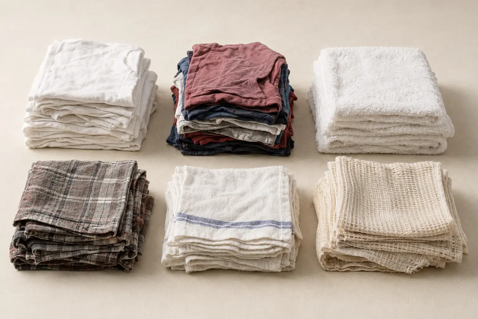 An assortment of finished cotton wiping-rag products
