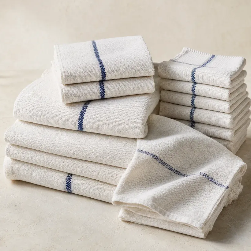 White surgical towels with a blue identification stripe