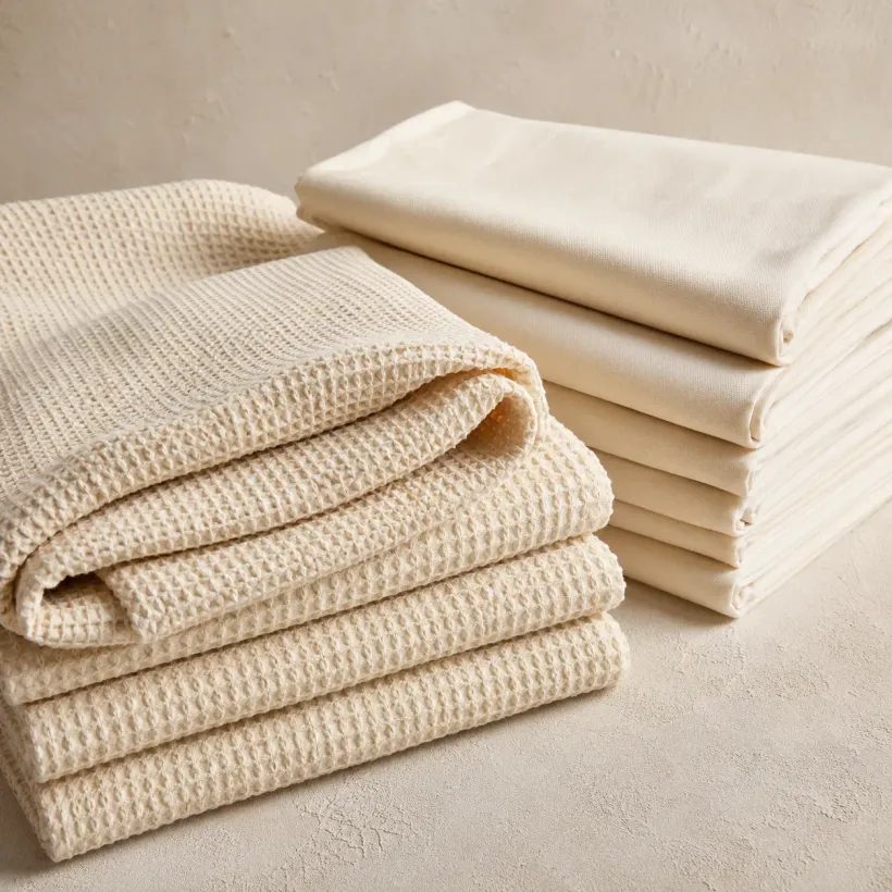 Cream thermal waffle-knit cotton and sheeting